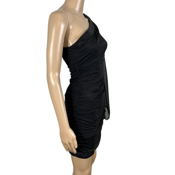 Body Central Womens Mini Dress One Shoulder Drape Sleeve Bodycon Glittery Small - Picture 3 of 10